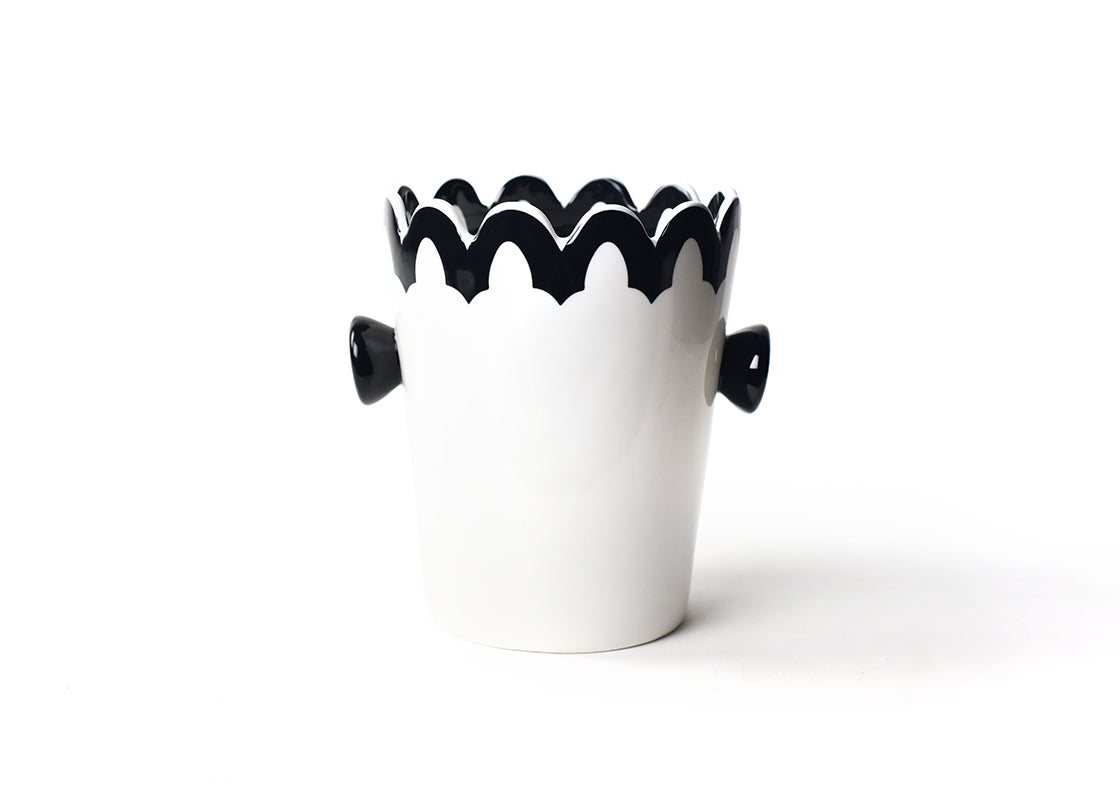 Front View of Black Arabesque Scallop Ice Bucket Showcasing Black Design Detail