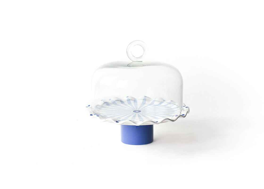 Iris Blue Burst Small Ruffle Cake Stand with Glass Dome