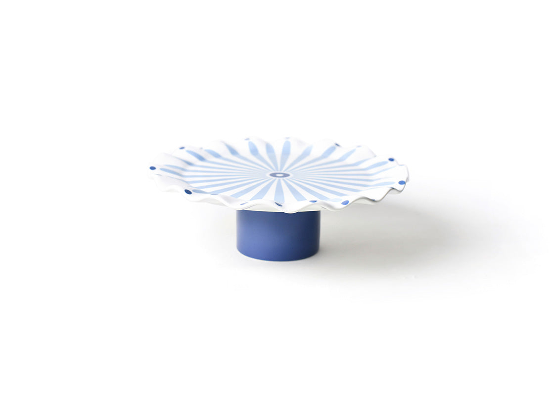 Iris Blue Burst Small Ruffle Cake Stand with Glass Dome