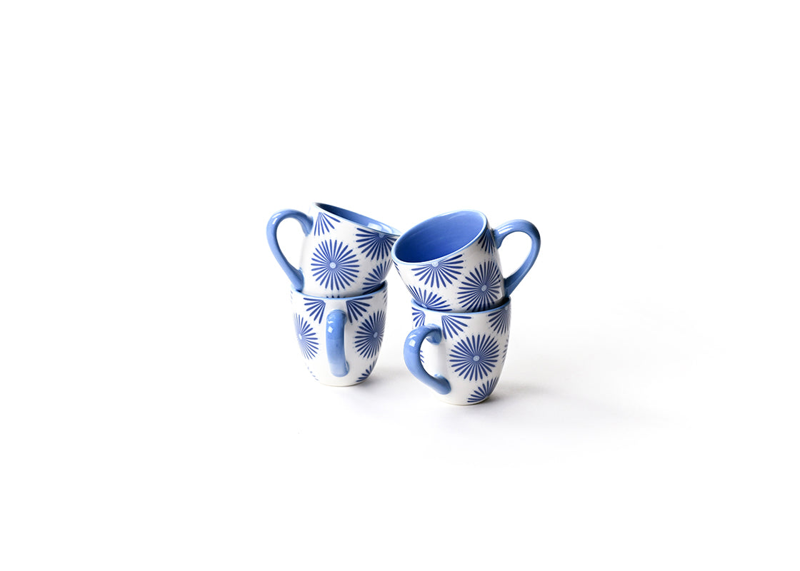Iris Blue Burst Espresso Mugs Set of 4