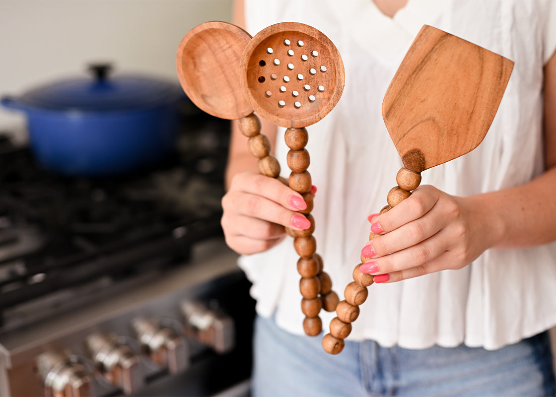 Wooden Slotted Spoon with Knobbed Handle