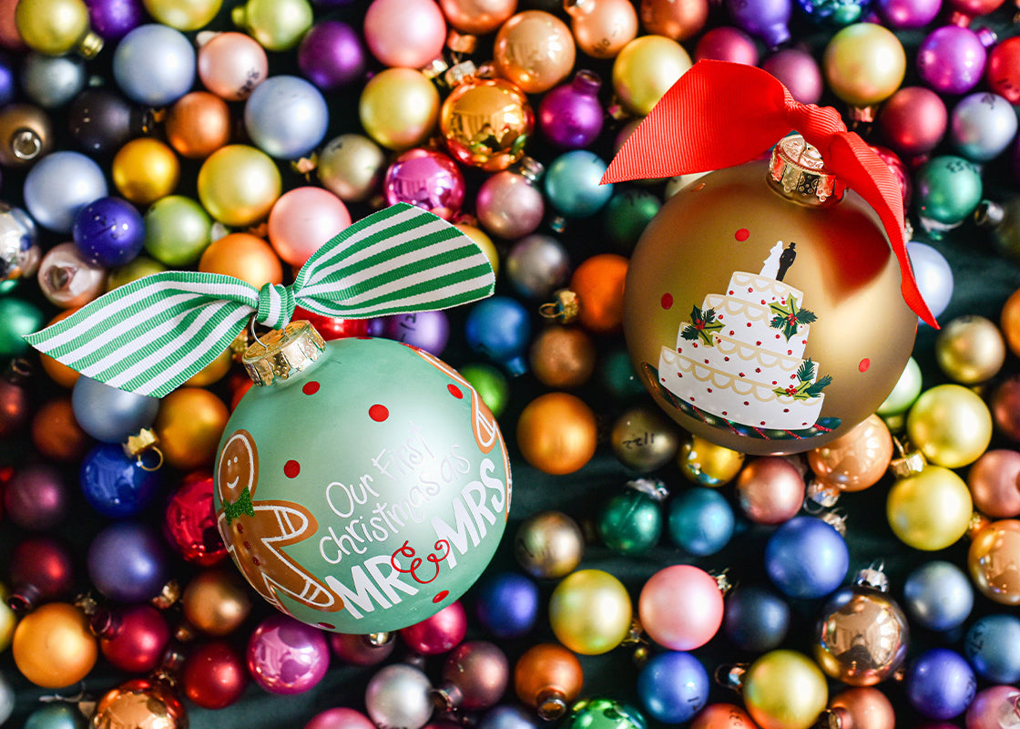 Our First Christmas as Mr. & Mrs. Wedding Cake Glass Ornament