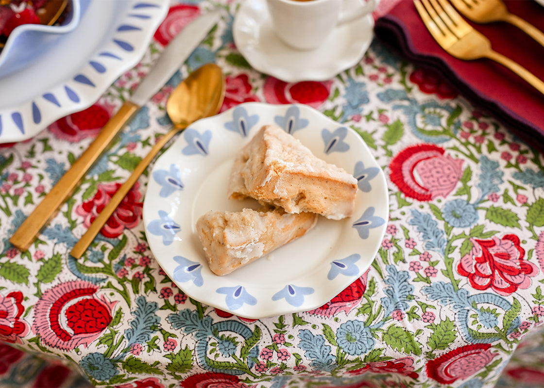 French Blue Sprout Trim Ruffle Dessert Plate