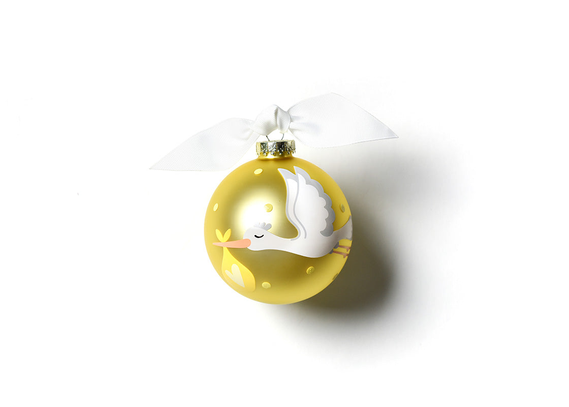 Front View of Stork Sighting 100mm Glass Ornament