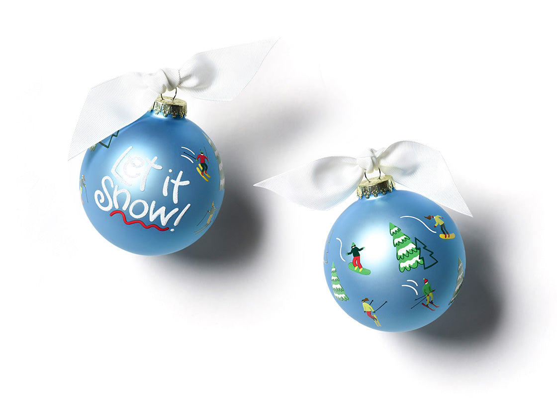 Front and Back View of See You on the Slopes 100mm Glass Ornament