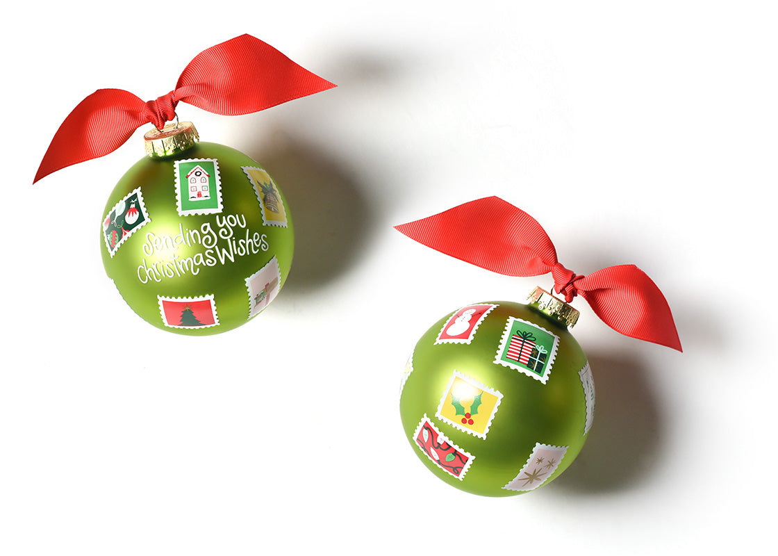 Front and Back View of Sending You Christmas Wishes 100mm Glass Ornament