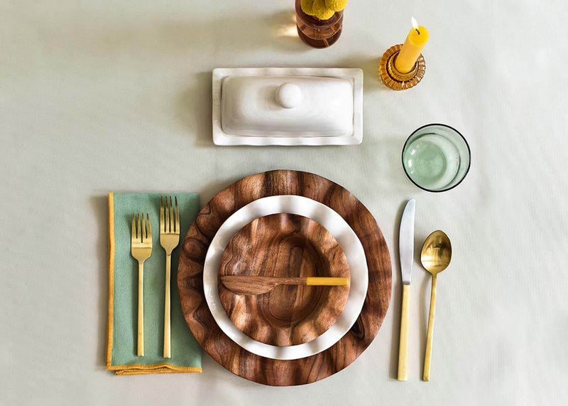 Fundamental Wood Ruffle Dinner Plate, Set of 4