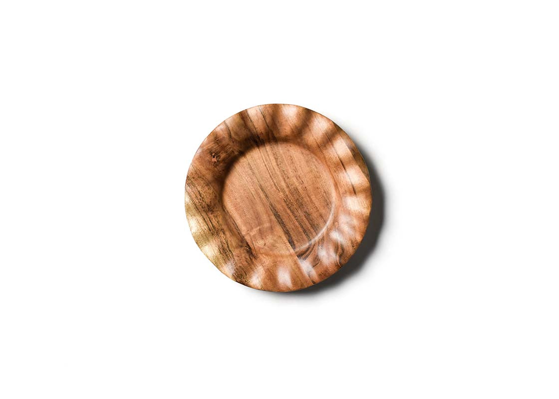 Overhead View of One Salad Plate in Fundamentals Wood Ruffle 4 Piece Place Setting Showcasing Design Details