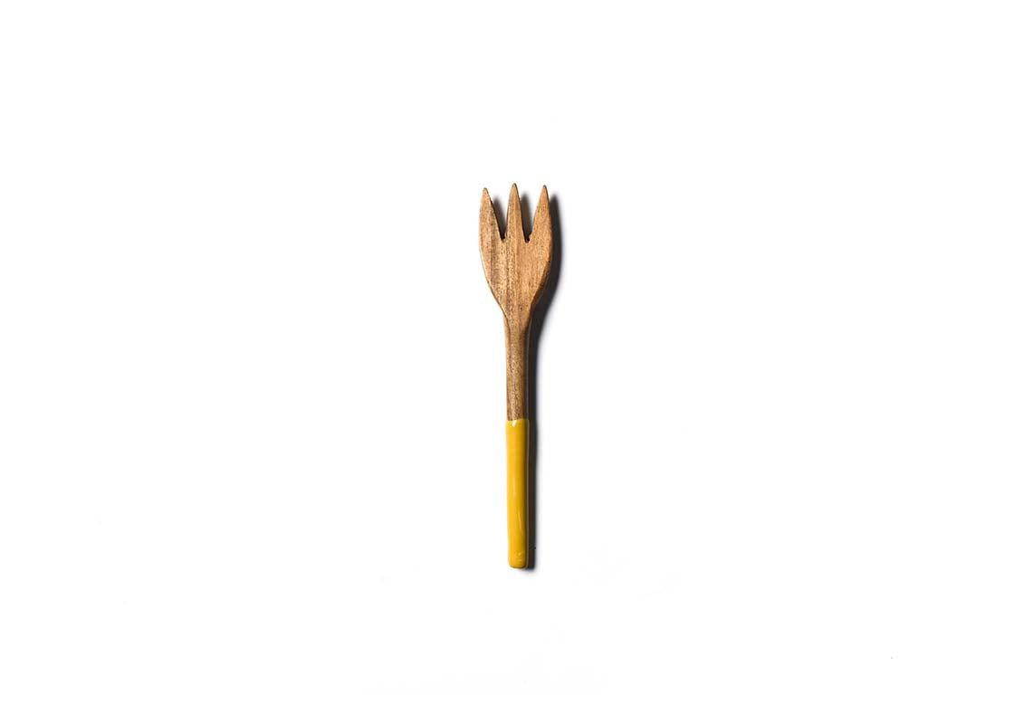 Overhead View of Brass Fundamental Wood Appetizer Fork Showcasing Colored Handle