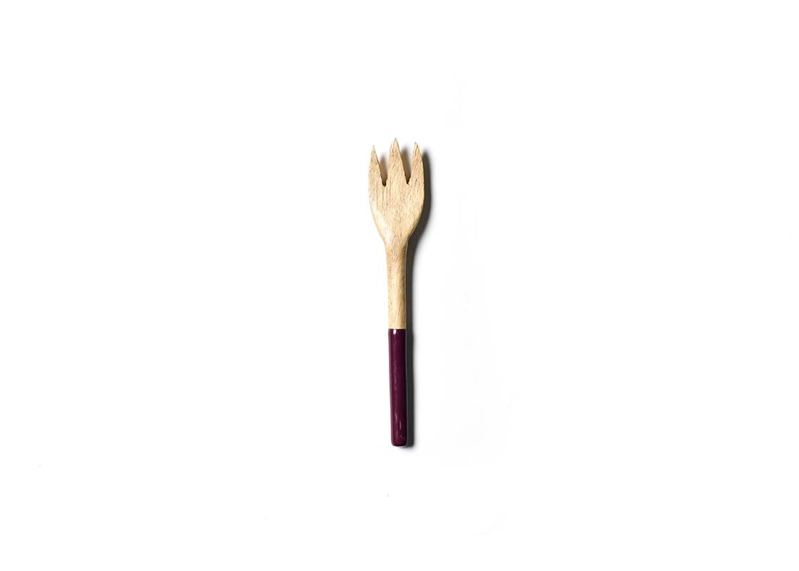 Overhead View of Coquette Fundamental Wood Appetizer Fork Showcasing Colored Handle