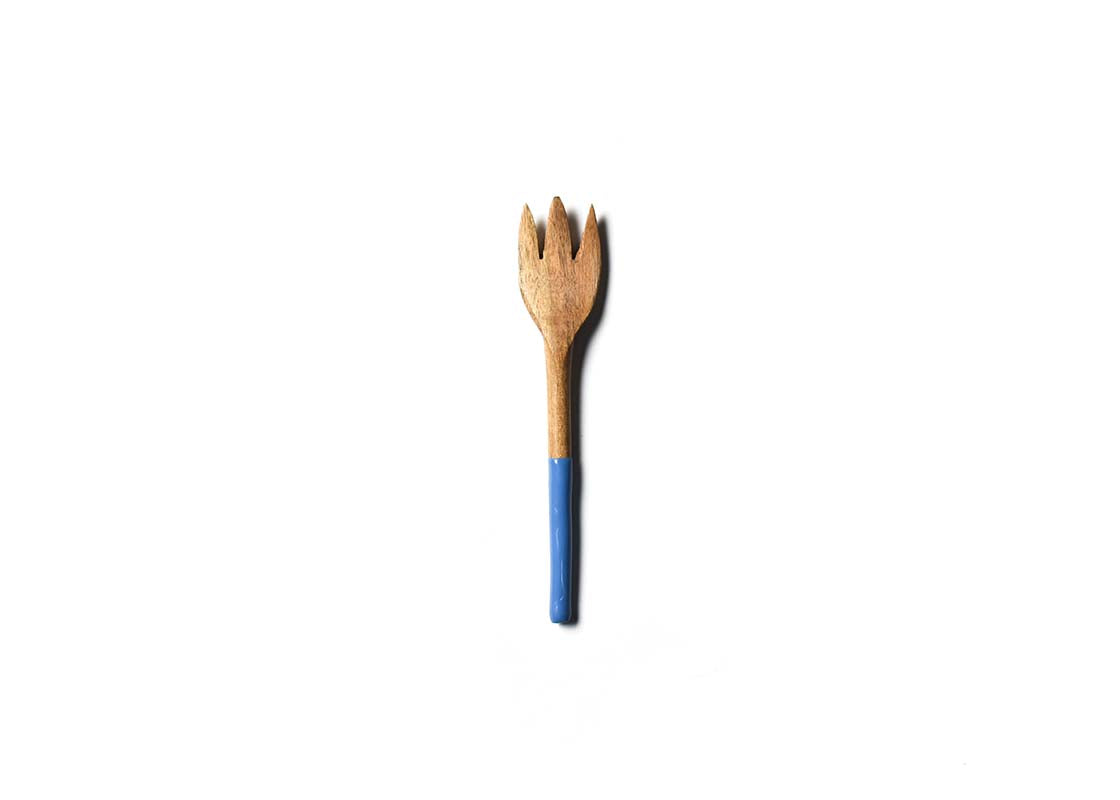 Overhead View of Blue Fundamental Wood Appetizer Fork Showcasing Colored Handle