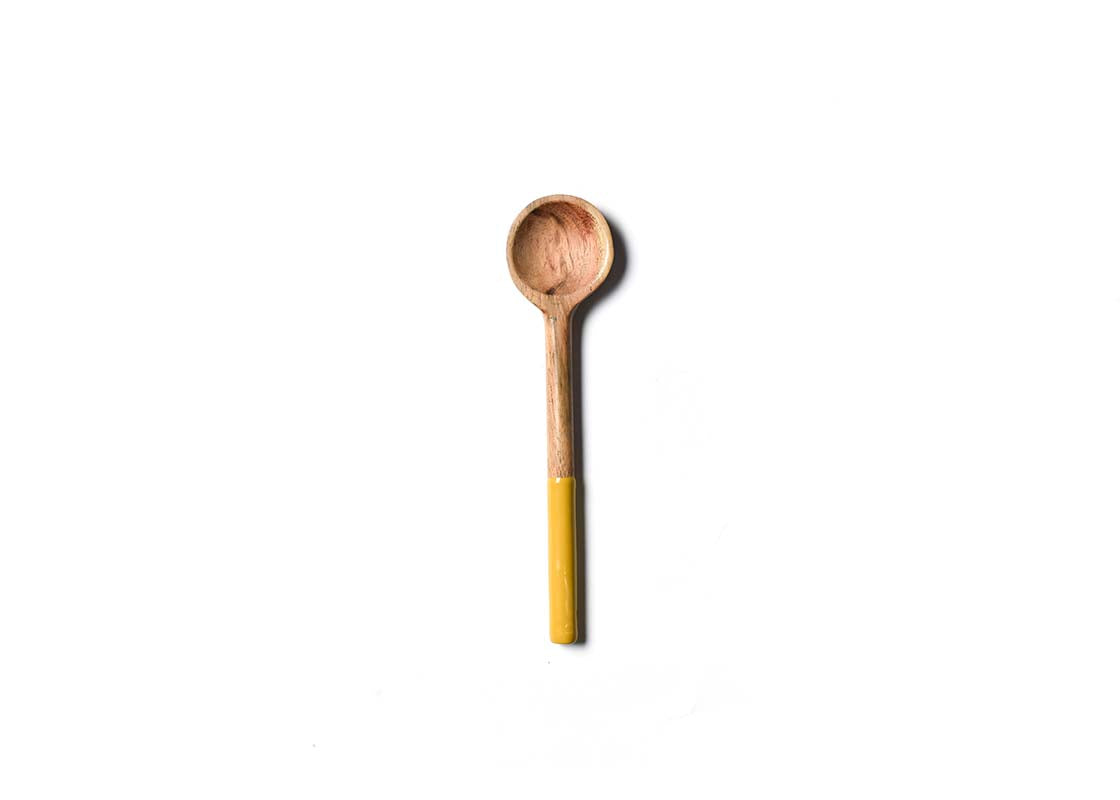 Overhead View of Brass Fundamental Wood Appetizer Spoon Showcasing Colored Handle