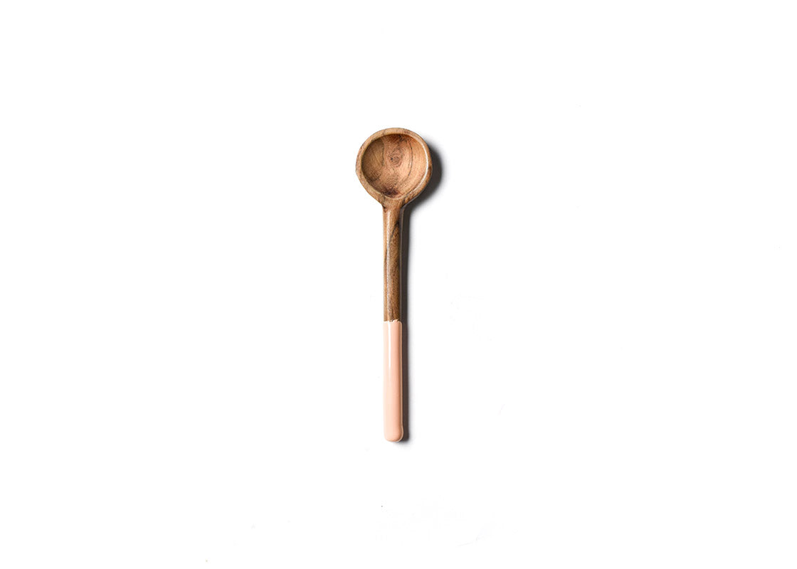 Overhead View of Blush Fundamental Wood Appetizer Spoon Showcasing Colored Handle