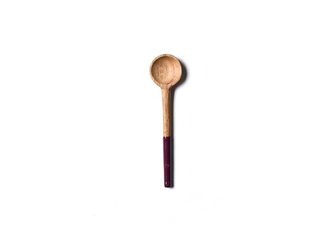 Overhead View of Coquette Fundamental Wood Appetizer Spoon Showcasing Colored Handle