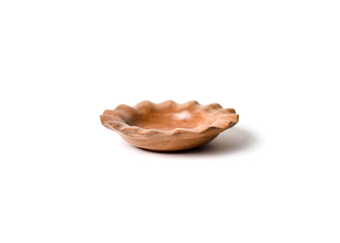 Front View of Fundamental Wood Ruffle Small Bowl Showcasing Wooden Ruffled Edge