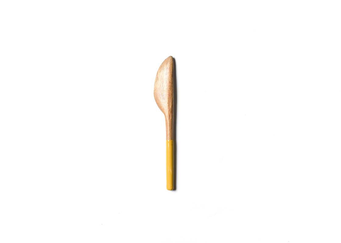 Overhead View of Brass Fundamental Wood Appetizer Spreader Showcasing Colored Handle