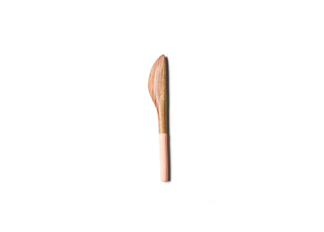 Overhead View of Blush Fundamental Wood Appetizer Spreader Showcasing Colored Handle