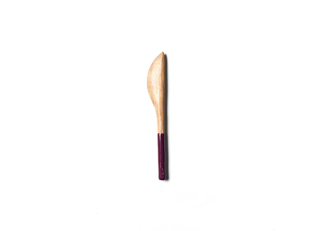 Overhead View of Coquette Fundamental Wood Appetizer Spreader Showcasing Colored Handle