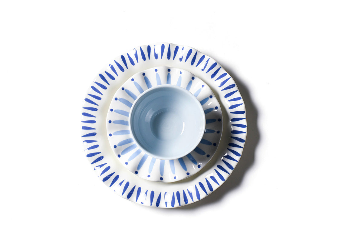 Overhead View of Coordinating Individual Place Setting from Iris Blue Dinnerware 12 Piece Set