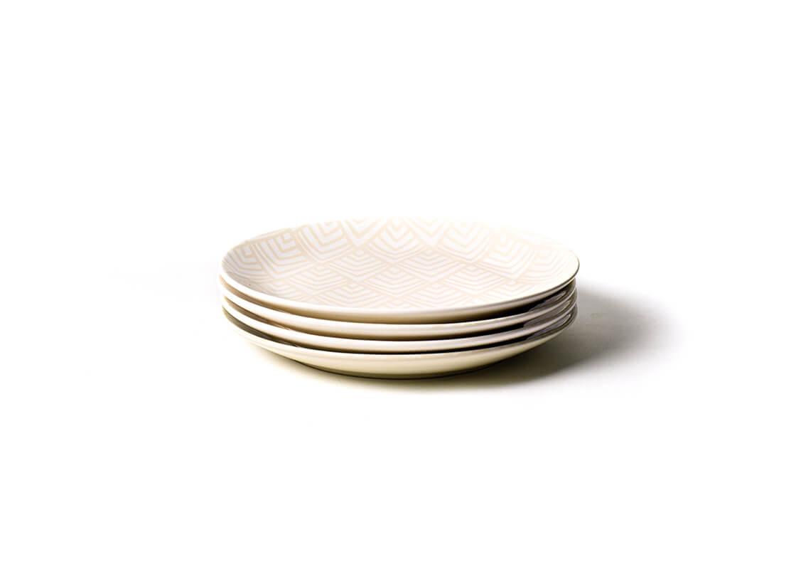 Front View of Neatly Stacked Dinner Plates in Blush Dinnerware 12 Piece Set