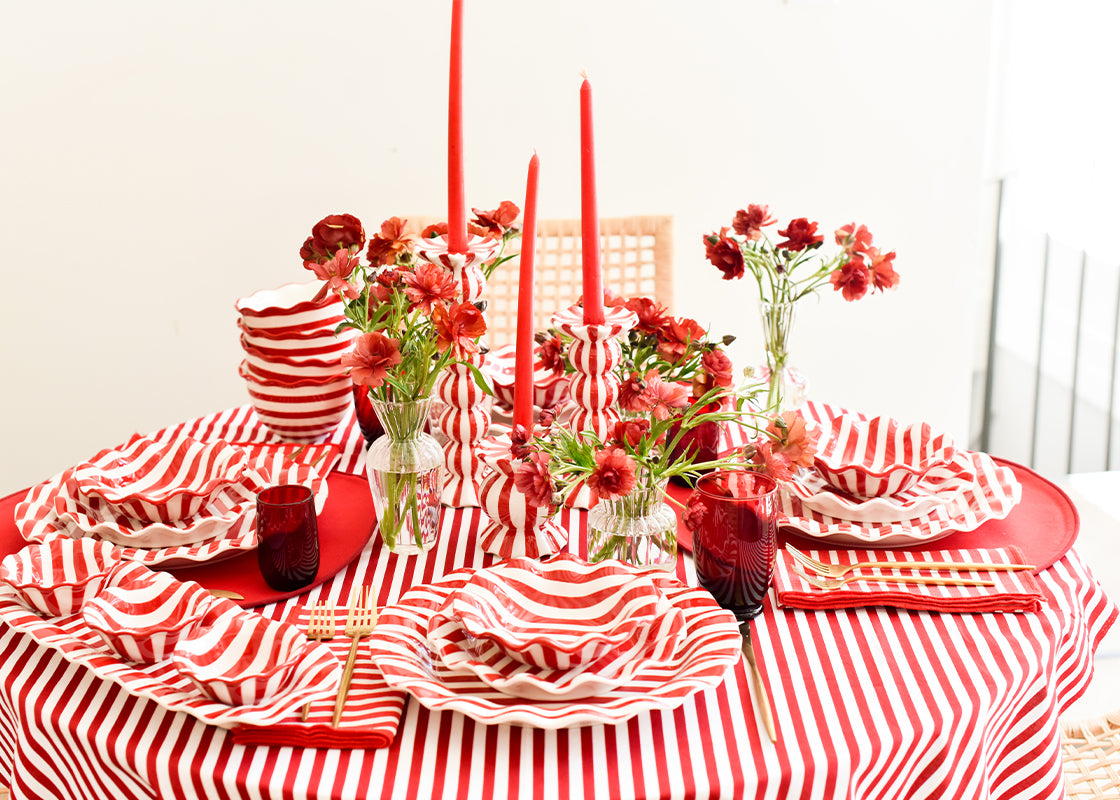 Red Stripe Drop Ruffle Dinner Plate