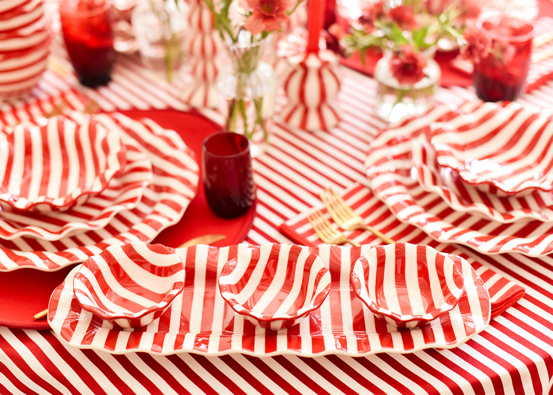 Red Stripe Ruffle Dipping Bowl Set of 4