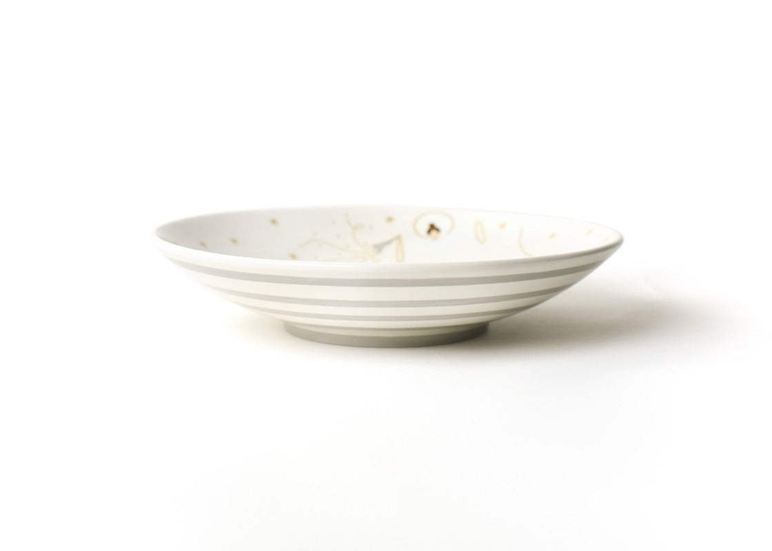 Front View of Fair Skin O Holy Night Small Pasta Bowl with Hand-Painted Stripes on Outside of Bowl and Foot