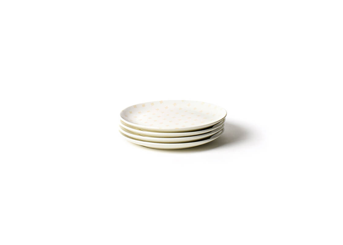 Front View of Neatly Stacked Quatrefoil Salad Plate Blush Set of 4 with Subtle Coloring and Pattern