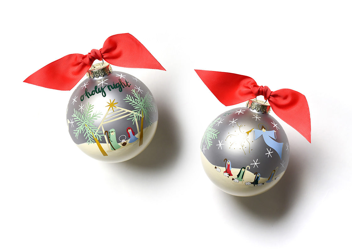 Front and Back View of O Holy Night in Color 100mm Glass Ornament