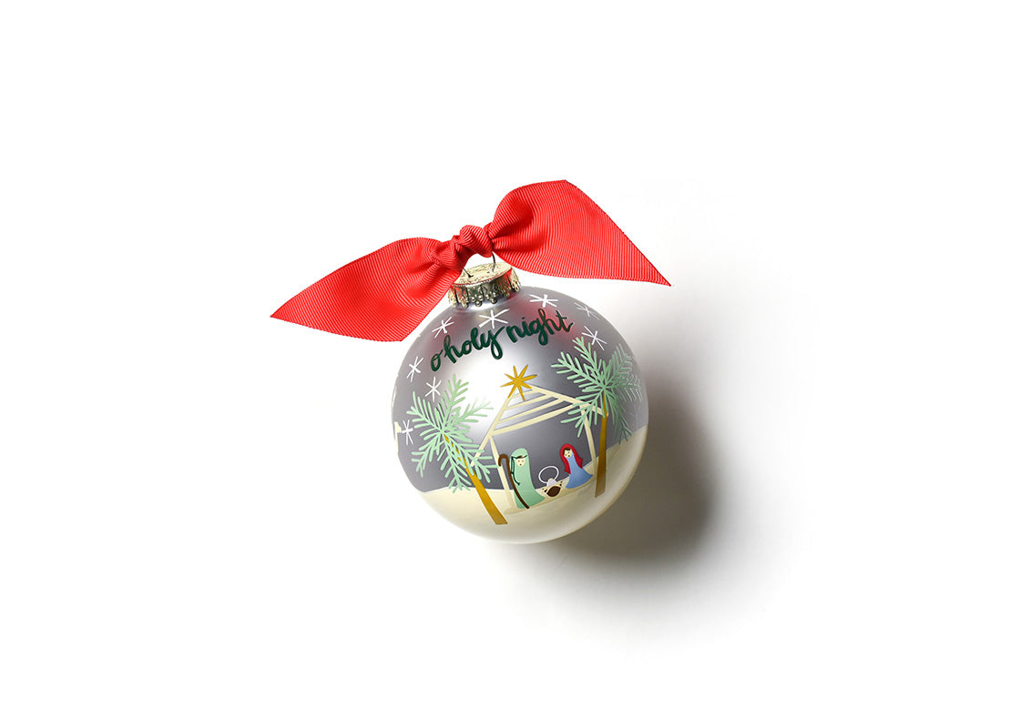 Front View of O Holy Night in Color 100mm Glass Ornament