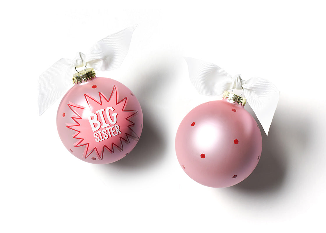 Front and Back View of Bam Big Sister 100mm Glass Ornament