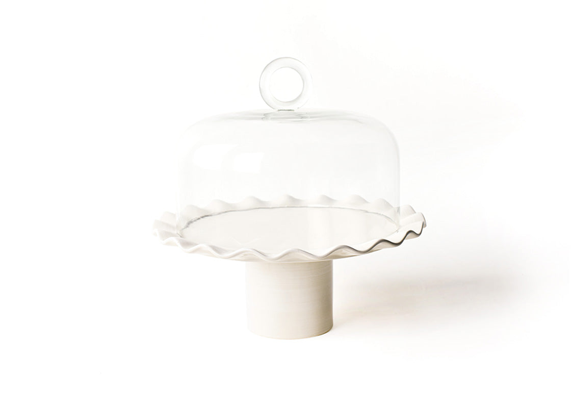 Signature White Ruffle Large Cake Stand with Glass Dome