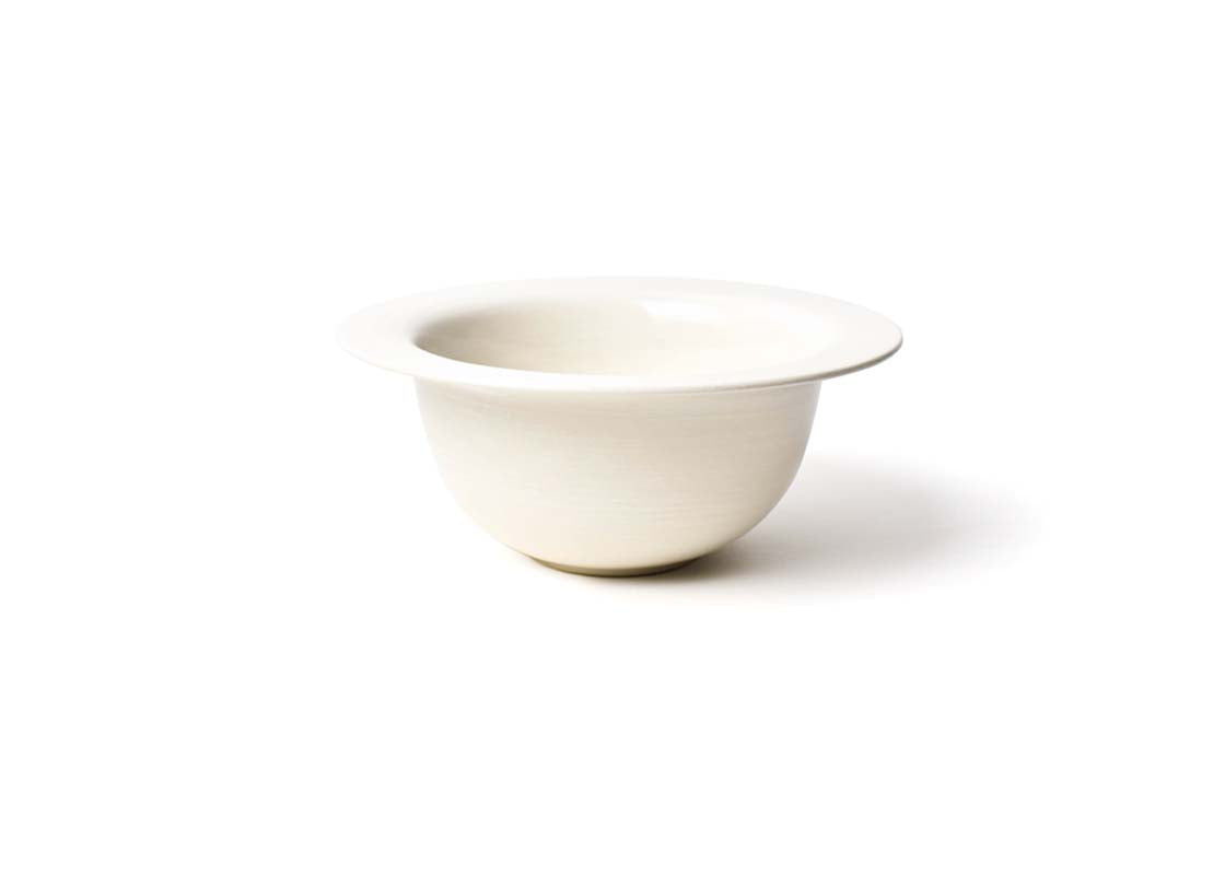 Front View of Signature White Rimmed Small Bowl Showcasing Subtle Hand-Painted Brushstrokes on Outside