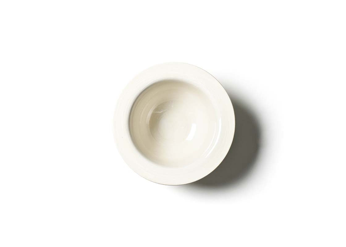 Interior view of Signature White Rimmed Small Bowl Showcasing White Hand-Painted Brushstrokes