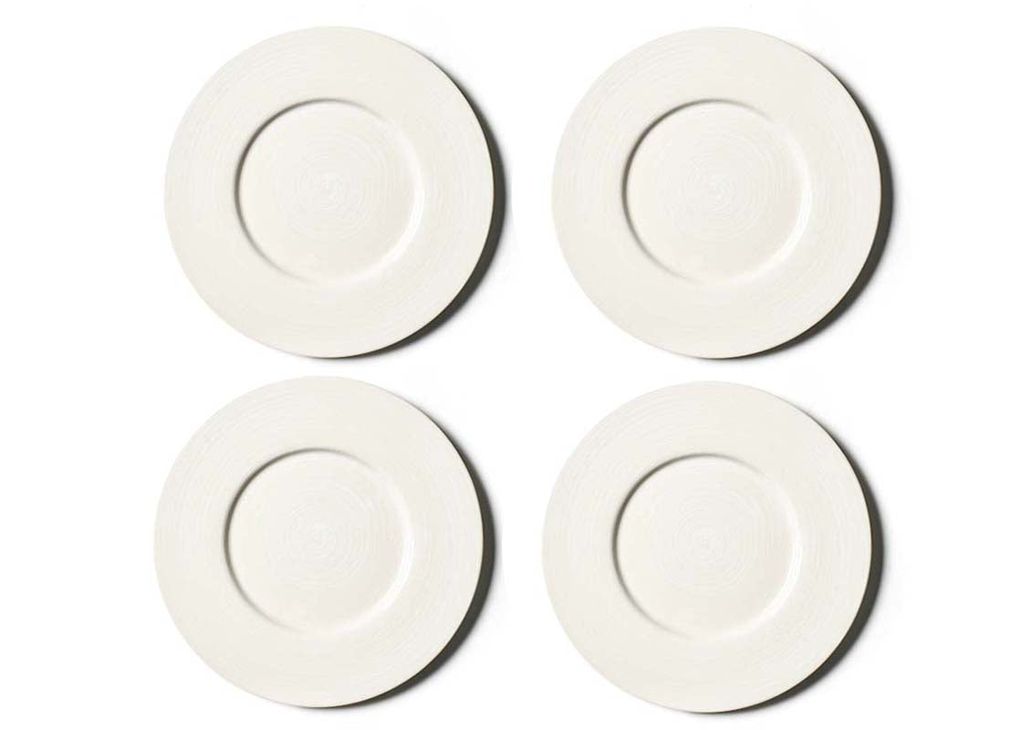 Overhead View of Signature White Rimmed Salad Plate Set of 4 Showing all Pieces in Set