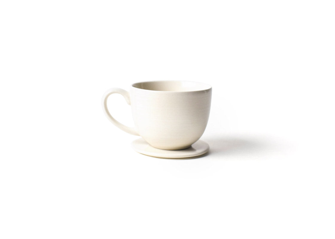 Front View of Signature White Footed Mug with Unique Base