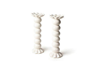 Signature White Large Knobbed Candle Holder with Ruffle Set of 2