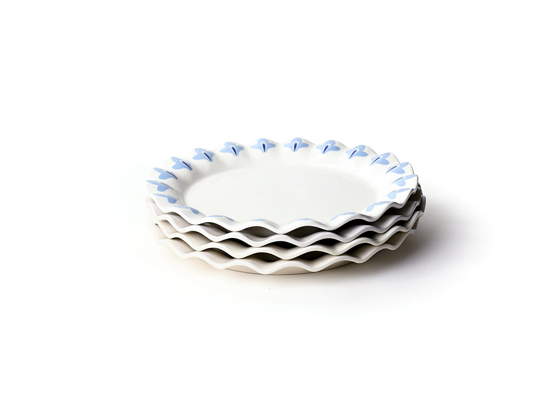 French Blue Sprout Ruffle Round Platters Set of 4