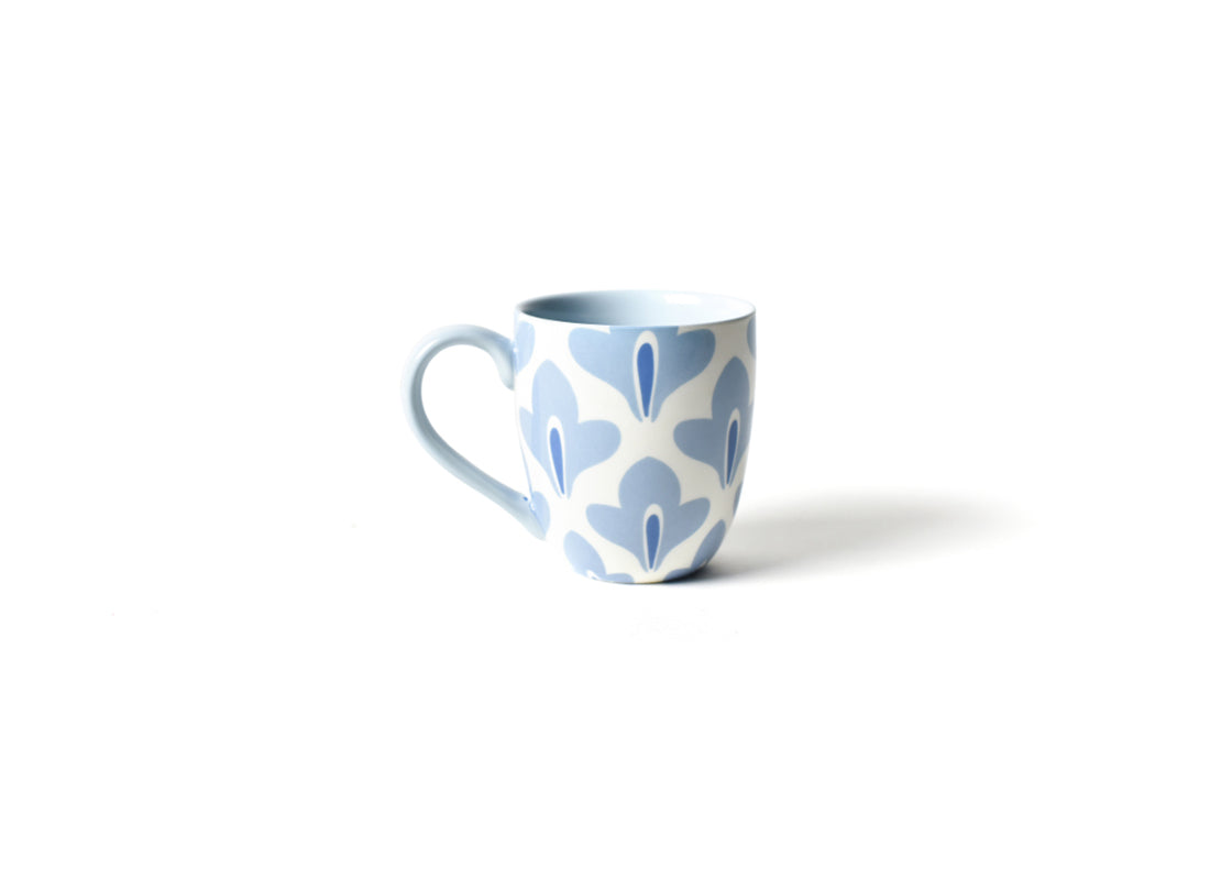 Front View of One Mug in Iris Blue 4 Piece Place Setting Showcasing Design Details on Outside