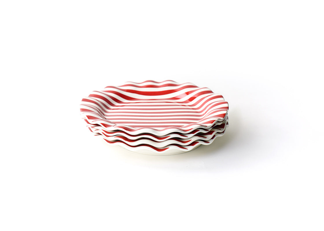 Red Stripe Drop Ruffle Dinner Plate Set of 4