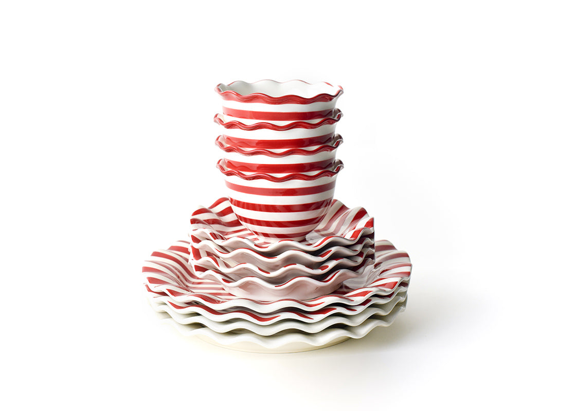 Red Stripe Ruffle Dinnerware 12 Piece Set