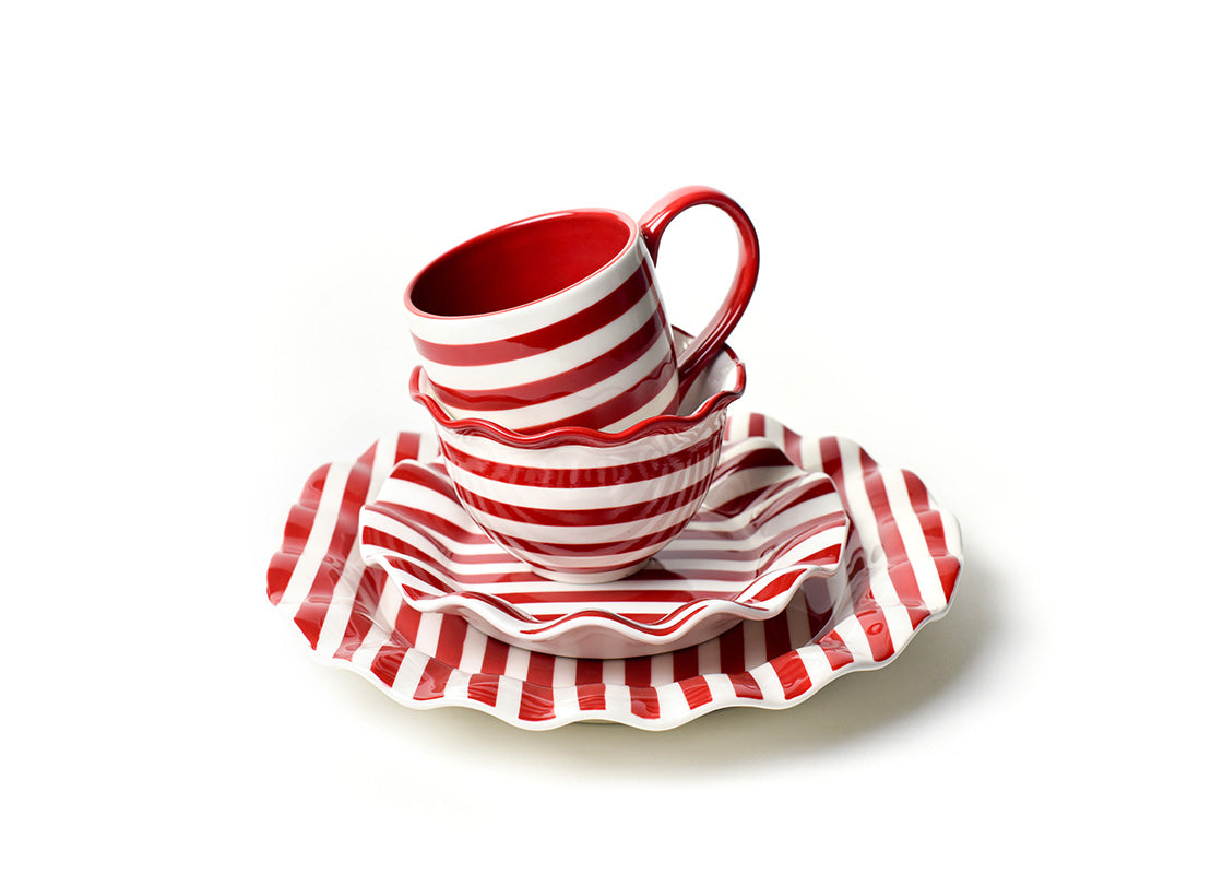 Red Stripe Ruffle 4 Piece Place Setting