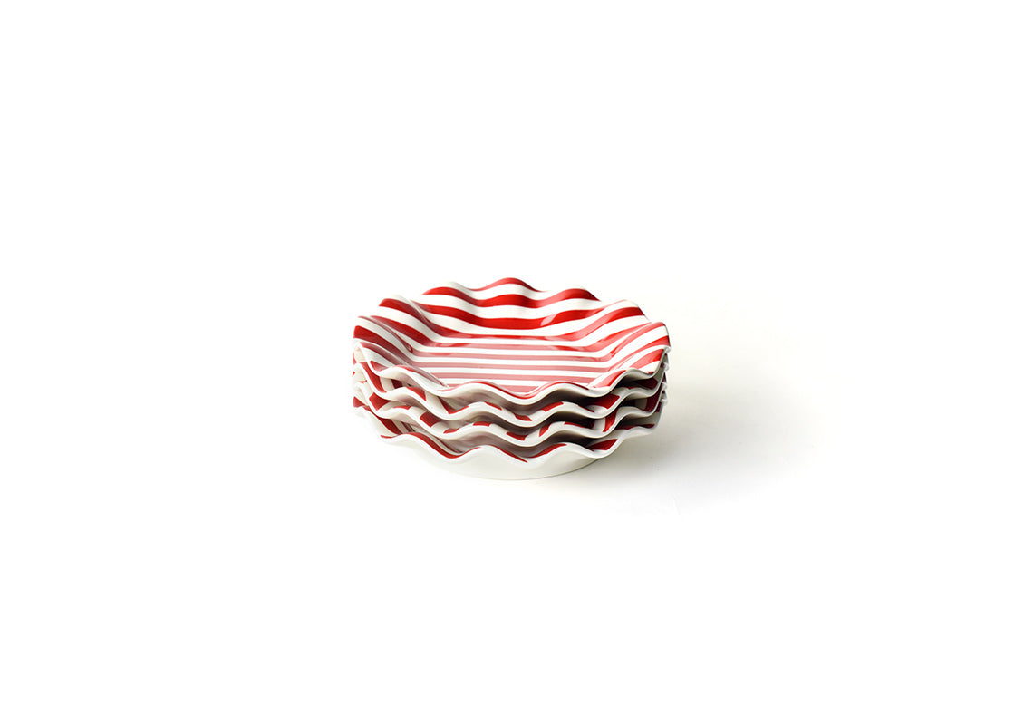 Red Stripe Ruffle Salad Plate Set of 4