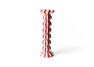 Red Stripe Large Ruffle Knobbed Candle Holder