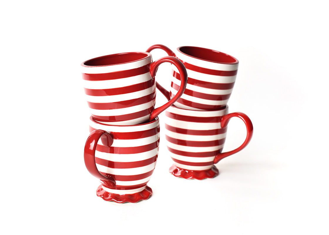 Red Stripe Ruffle Mug Set of 4