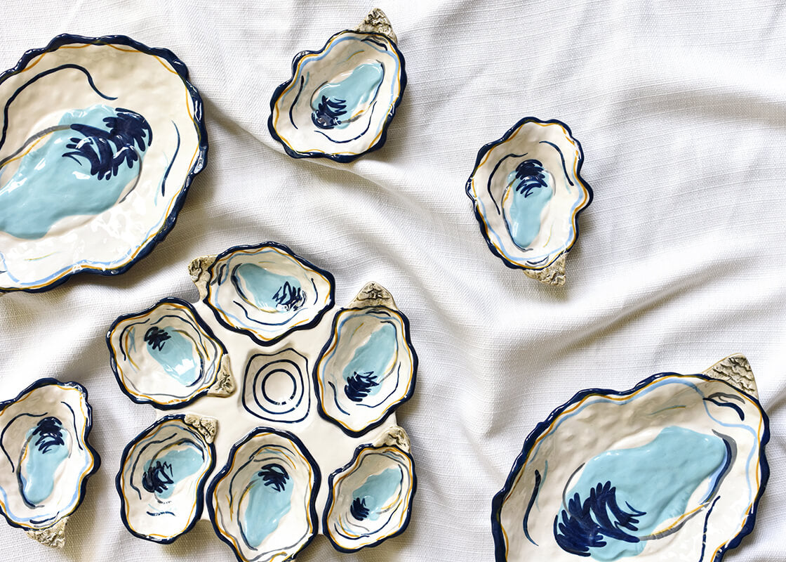 Cropped Close up of Coton Colors Oyster Collection Including Oyster Trinket Bowl