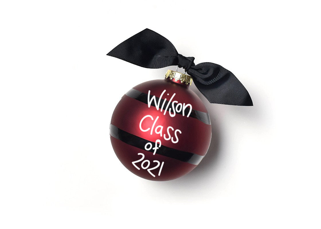 Back View of Personalized Wilson Class of 2021 for Graduation University of South Carolina Stripe 100mm Glass Ornament