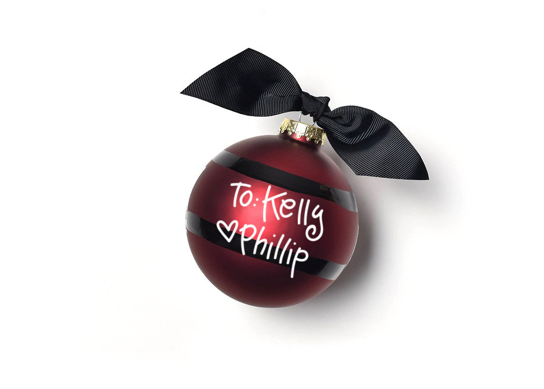 Back View of Personalized To Kelly Love Phillip University of South Carolina Stripe 100mm Glass Ornament