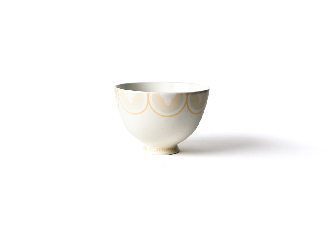 Front View of Blush Arabesque Trim 6in Footed Bowl Showcasing Design Details on Outside