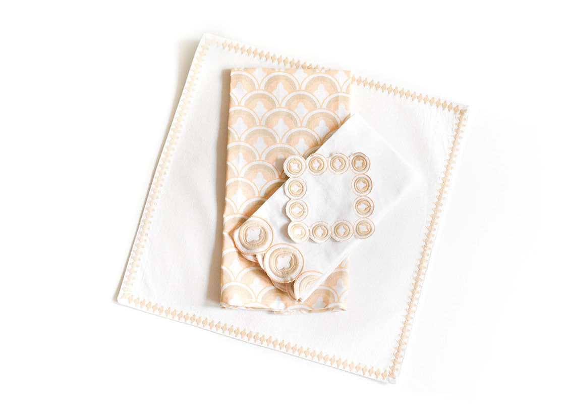 Overhead View of Blush Arabesque Linen Collections Including Cocktail Napkin